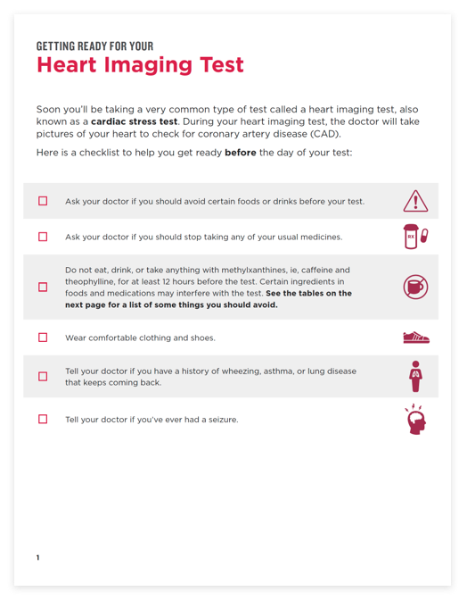 First page of the Patient Test Prep Checklist